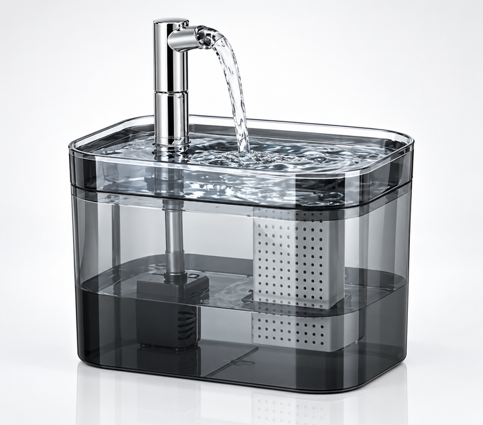 Premium Pet Water Fountain | 1.5L, Filtered, Smoked-Grey Design